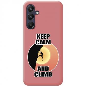 Funda de Silicona Líquida Rosa para Samsung Galaxy A25 5G con Diseño de Hombre en Escalada y Dibujos