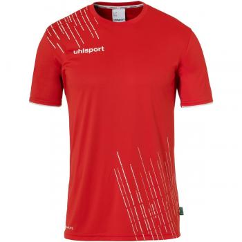 Conjunto Uhlsport Score 26 para niños color rojo, incluye camiseta de manga corta y pantalones cortos, fabricado en poliéster, con tecnología de secado rápido y diseño deportivo