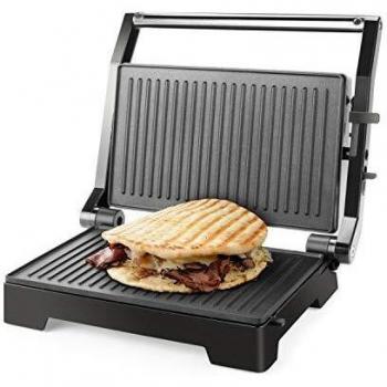 Taurus Crispy & Co - Grill, 1000W, Apertura 180º, Placa antiadherente libre de PFOA, 14.5 x 23 cm, Almacenaje vertical, Base antideslizante, negro