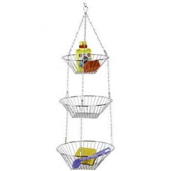 WENKO Cesta colgante Trio - 3 cestas, ganchos, Metal cromado, 28 x 10 x 28 cm, Cromo brillante