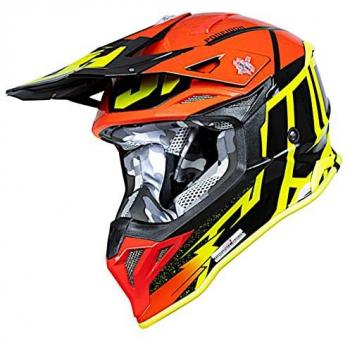 Casco de Cross Just1 J39 Poseidon Negro-Amarillo Fluo-Rojo, Adultos Unisex, Multicolor, Large