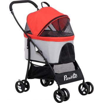 PawHut Cochecito para Mascotas 3 en 1 Plegable Desmontable con Bolsa de Transporte, Cesta de Almacenaje y Frenos Tela Oxford 600D para Perros y Gatos