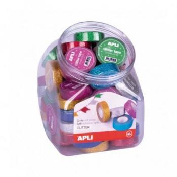 Cinta Adhesiva Decorativa Glitter Apli 15mm x 5m Colores Surtidos Pack de 60