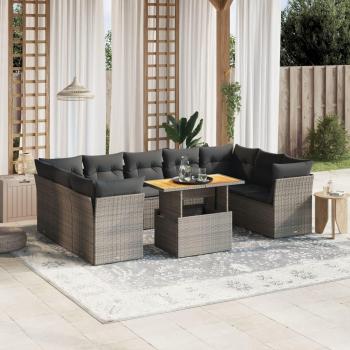 10-Piece Grey Poly Rattan Garden Sofa Set with Cushions