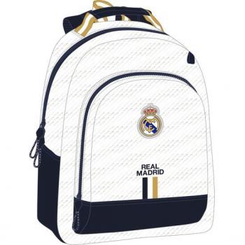 Mochila Safta Protection Real Madrid 1ª Equipación 23/24 con Bolsillo Frontal, Cremallera, Hombreras y Espalda Ergonómicas Acolchadas, Doble Tirador