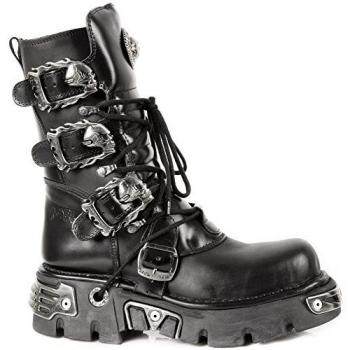 New Rock Unisex Black Gothic Mid-Calf Lace-Up Leather Boots Size EU 43