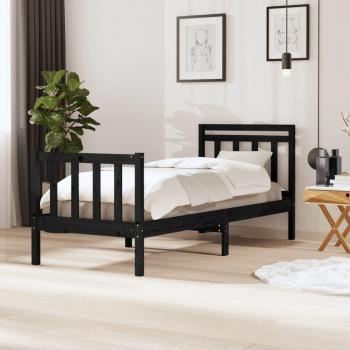 Estructura de cama de madera maciza negra 90x200 cm