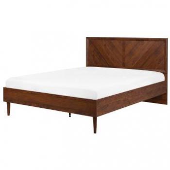 Cama matrimonial de madera oscura 140x200 cm con cabecero alto estilo rústico Mialet