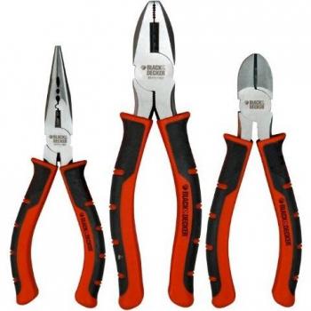Black&Decker BDHT0-71624 - Set de 3 alicates: universal, semi-redonda recta y corte lateral