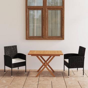 Conjunto de Comedor de Jardín Vidaxl 2 Sillones 1 Mesa de Madera Maciza Negro/Blanco