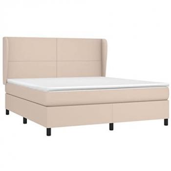 Cama box spring con colchón cuero sintético capuchino 160x200cm