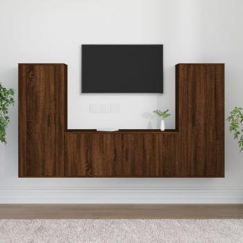 Set de muebles para TV 3 piezas de madera contrachapada de roble marrón multicapa