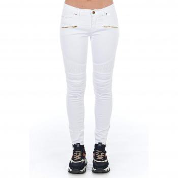 Frankie Morello Women's Low Waisted Multipockets Skinny Jeans, White Cotton, Size L (IT46|XL)