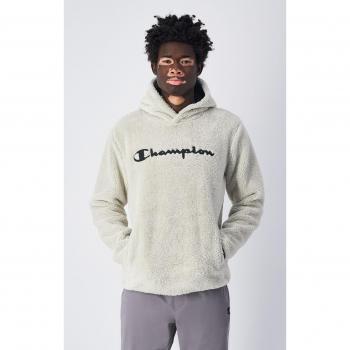 Sudadera con Capucha Champion para Hombre, Talla L, Color Beige, Con Bordado de Etiqueta y Forro Polar