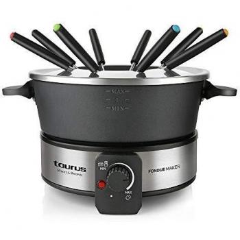 Taurus FF2 Fondue para 8 Personas, 100 W, Capacidad de 2 L, Olla Libre de PFOA, Color en Acero Inoxidable Negro, Plata