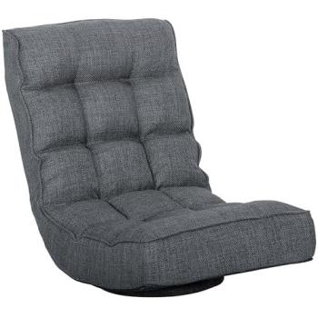 Silla de Suelo Plegable Giratoria 360° con Respaldo Ajustable en 5 Posiciones, Sofá de Lino Acolchado para Meditación y Gaming, Gris 58x107x79 cm