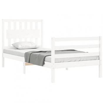 Cabecero de cama blanco de madera maciza con estructura de cama, muebles de dormitorio, armazón de cama individual
