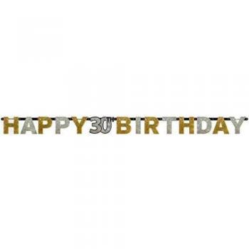 Amscan – 120207 2,4 M x 16 cm dorado celebración 30th Cumpleaños Prismatic Carta Banner