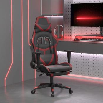 Silla gaming masaje reposapiés cuero sintético negro rojo tinto Vidaxl