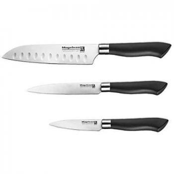 Magefesa® Ryori juego de 3 Cuchillos de Cocina Compuesto por Cuchillo santoku, Universal y pelador, Fabricados en Acero Inoxidable 3Cr14, Filo de máxima precisión, Mangos ergonómico, fácil Limpieza