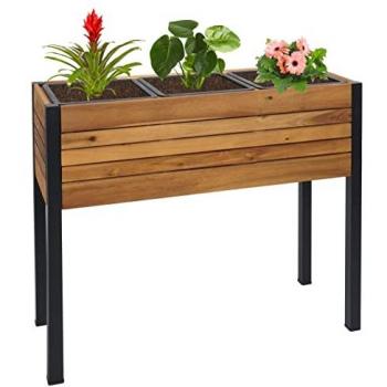 Jardinera Elevada de Madera de Acacia y Aluminio para Exterior, 75x81x30cm, Certificada MVG, Color Marrón