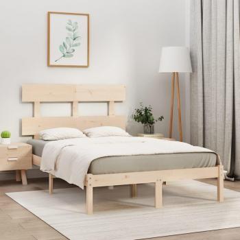 Cama de madera maciza doble 135x190 cm con estructura robusta, diseño elegante, fácil montaje y acabado en color natural