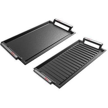 GIONIEN 2 piezas Plancha de parrilla, bandeja para barbacoas, de hierro fundido, con superficies lisos y rayas, perfecto para placas de inducción