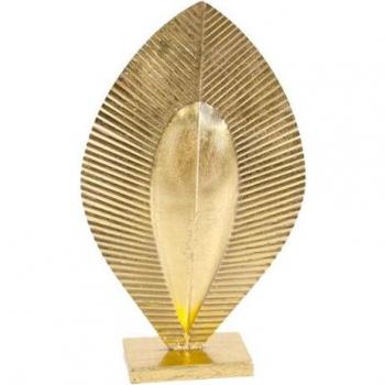 Figura Decorativa Hoja de Metal en Soporte Dorado 22 x 38 x 5 cm Romimex