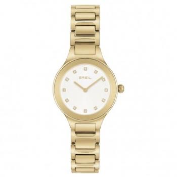 BREIL Reloj Blanco Solo-Time - 2 Cuarzos Lancette y Pulsera de Acero Color Oro TW1965
