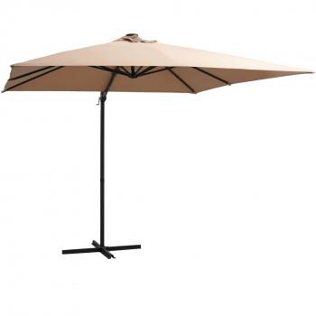 Sombrilla voladiza jardín LED palo de acero taupe 250x250 cm