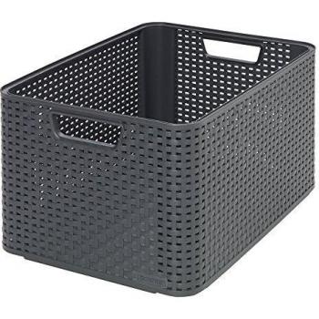 Cesto de Almacenamiento CURVER 205.852 30L Color Antracita, Diseño Efecto Vimini