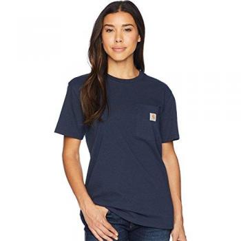 Camiseta de Manga Corta Carhartt Workwear Pocket para Mujeres, Ajuste Holgado, Tejido Grueso, Color Azul Marino, Talla XS