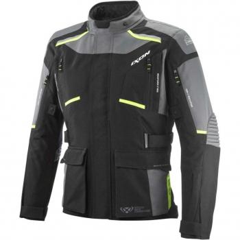 Ixon Chaqueta textil impermeable de moto Midgard Negro-Gris-Amarillo Brillante 4XL