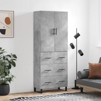 Aparador alto de madera contrachapada gris hormigón 69,5x34x180 cm con 3 cajones, mueble de almacenaje para salón, buffet y armario auxiliar