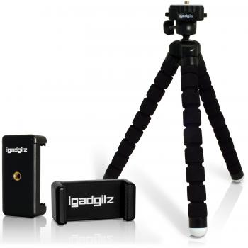 igadgitz U3602-KIT Ligera Grande Flexibles Mini Trípode Portátil con Smartphones Soporte Adaptador de Montura Compatible con Cámaras Reflex DSLR SLR