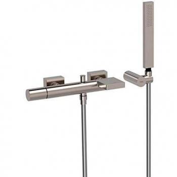Monomando bañera-ducha Project Colors con cascada, ducha de mano anticalcárea con soporte orientable y flexo satin, volante, 13,5 x 29,1 x 6 centímetros, color acero