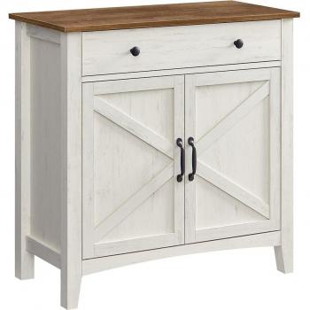 Aparador vintage de almacenaje con cajón, puertas y estante ajustable, color blanco y marrón miel