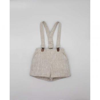 Bermuda con tirantes de lino beige para bebé niño