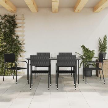 7 Piece Black Poly Rattan Garden Dining Set