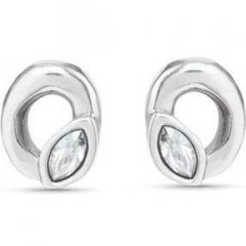 UNOde50 Elegant Silver Plated Oval Stud Earrings with Faceted Crystal