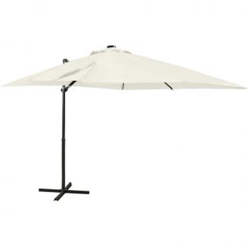 vidaXL Sombrilla voladiza con poste y luces LED 250 cm arena