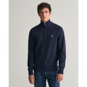 Jersey de hombre Gant de algodón con media cremallera Casual marin