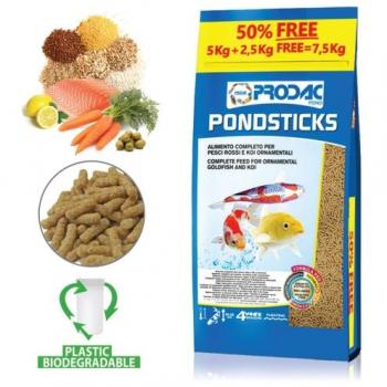 PRODAC PONDSTICKS 7.5 kg - Alimento para peces de estanque en forma de sticks, formulación equilibrada, enriquecido con vitaminas y minerales, favorece el crecimiento saludable y el colorido de los peces, adecuado