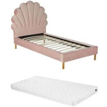 Cama 90 x 190 cm de Terciopelo Rosa con Colchón MOANA