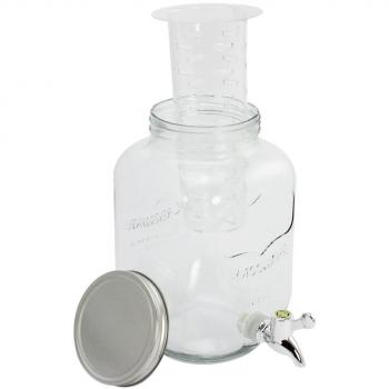 com-four® Dispensador de bebidas de vidrio en diseño de tarro de albañil, con hielo y fruta, para hasta 4 L
