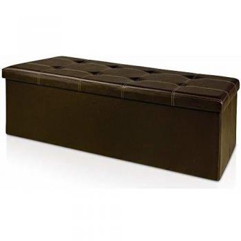 Banco Plegable de Almacenamiento con Asiento Acolchado 115x40x40cm 131L de Cuero Sintético - Marrón