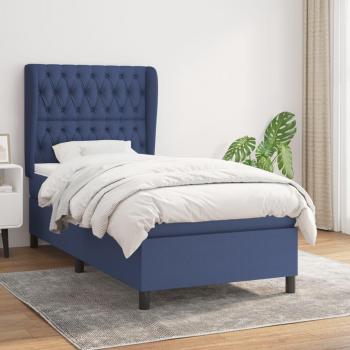 Cama box spring de muelles con colchón azul 90x200 cm en tela