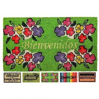 LucaHome - Felpudo Coco Natural 40x70 Antideslizante, Felpudo de Coco Bienvenido Florecitas, Felpudo Absorbente Entrada casa, Ideal para Exterior o Interior