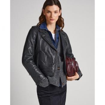 Cazadora de Piel Moon negro Pepe Jeans - Elegante chaqueta de cuero para mujer