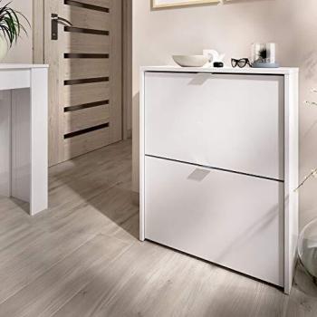 HOMEKIT Zapatero 2 Puertas 12 Pares, Melamina Blanco Brillo, 76x61x25cm